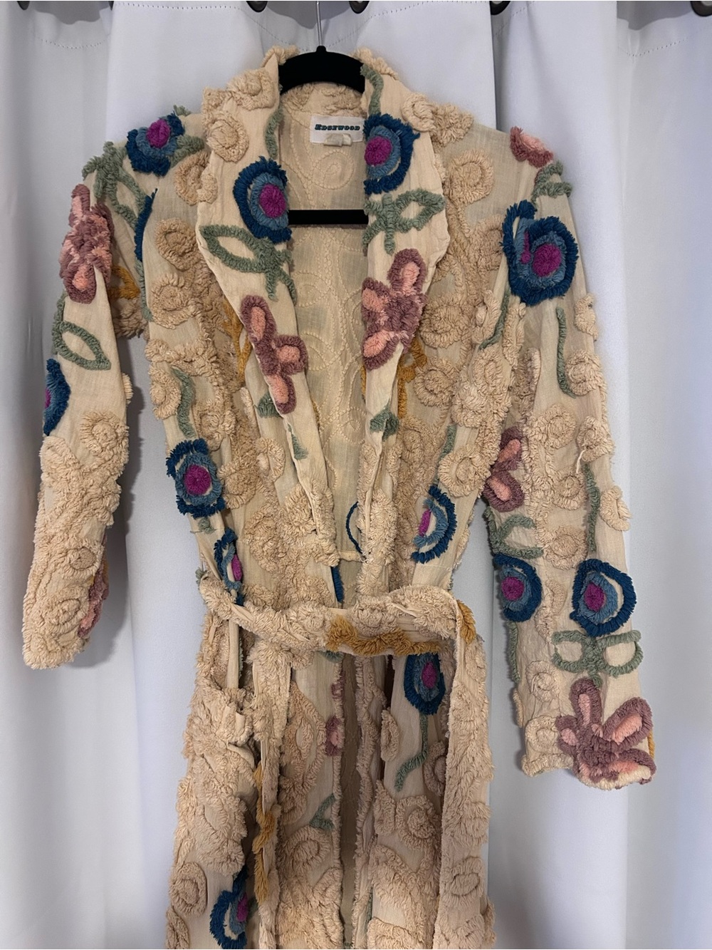 EDGEWOOD Cream Robe with Blue and Pink Floral WEDDING CAKE